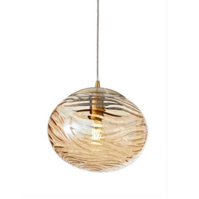 SOSPENSIONE SINGOLA CON DIFFUSORE OVALE LAVORATO IN VETRO CHAMPAGNE D24 CM LAMPADINA ATTACCO E27 MODERNA
