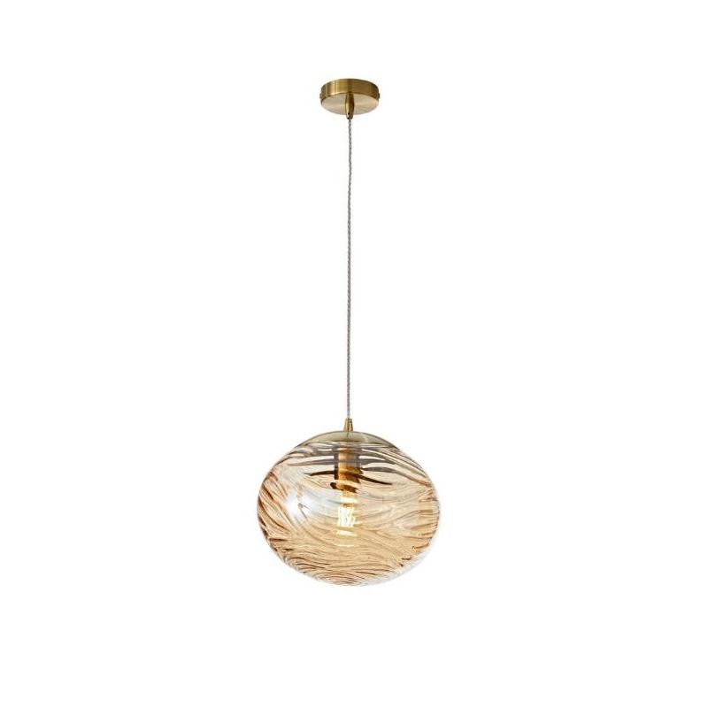 SOSPENSIONE SINGOLA CON DIFFUSORE OVALE LAVORATO IN VETRO CHAMPAGNE D24 CM LAMPADINA ATTACCO E27 MODERNA
