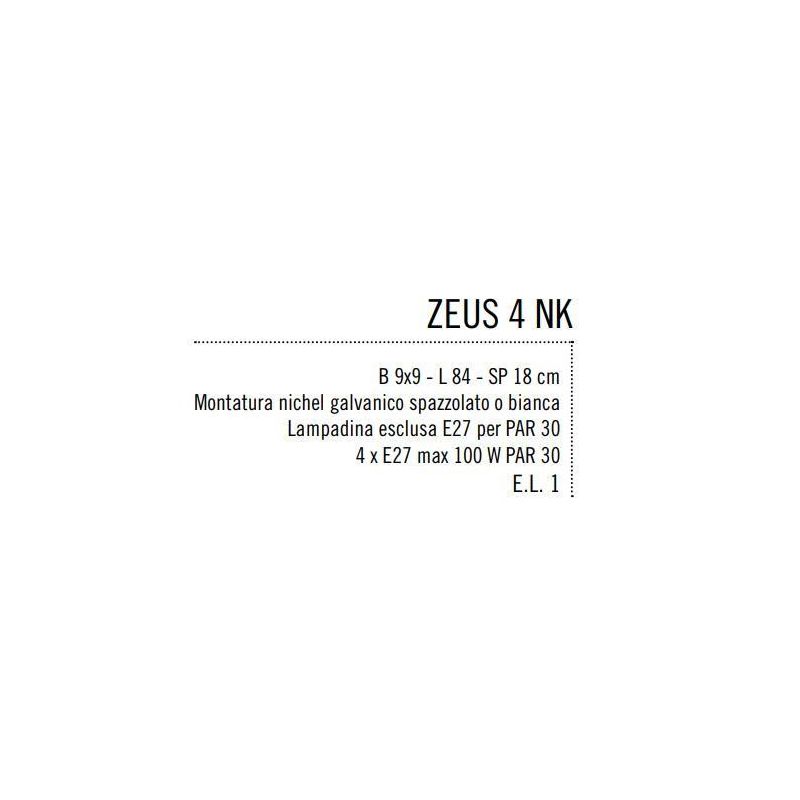 ZEUS 4 BINARIO IN METALLO NIKEL SATINATO, NERO O BIANCO ATTACCO E27 LAMPADINE ESCLUSE Illuminando - Cristalensi Shop Online