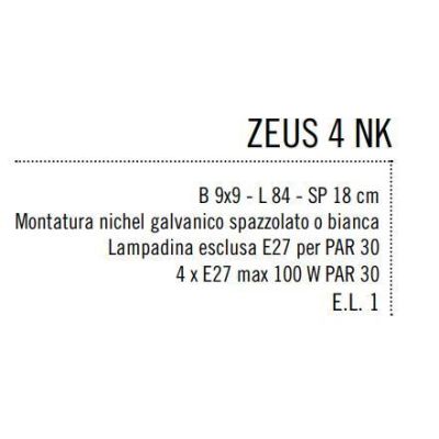 ZEUS 4 BINARIO IN METALLO NIKEL SATINATO, NERO O BIANCO ATTACCO E27 LAMPADINE ESCLUSE Illuminando - Cristalensi Shop Online