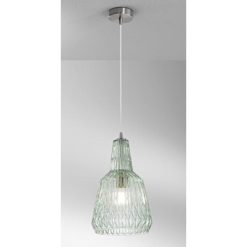 GALWAY SOSPENSIONE SINGOLA IN VETRO SFACCETTATO 4 COLORI  LAMPADINA ATTACCO E27 DESIGN MODERNO
