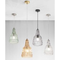 GALWAY SOSPENSIONE SINGOLA IN VETRO SFACCETTATO 4 COLORI  LAMPADINA ATTACCO E27 DESIGN MODERNO