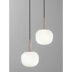 ERIS SOSPENSIONE 2 LUCI MARRONE SABBIA CON DIFFUSORI IN VETRO BIANCO RIGATO LAMPADINE ATTACCO E14 MODERNA 2