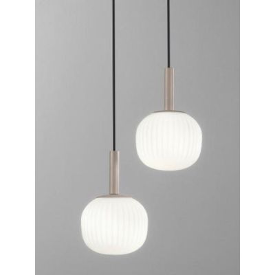ERIS SOSPENSIONE 2 LUCI MARRONE SABBIA CON DIFFUSORI IN VETRO BIANCO RIGATO LAMPADINE ATTACCO E14 MODERNA