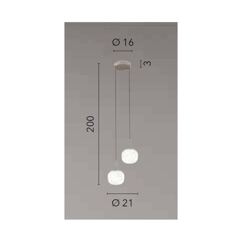 ERIS SOSPENSIONE 2 LUCI MARRONE SABBIA CON DIFFUSORI IN VETRO BIANCO RIGATO LAMPADINE ATTACCO E14 MODERNA