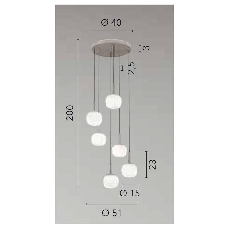 SOSPENSIONE 6 LUCI MARRONE SABBIA CON DIFFUSORI IN VETRO BIANCO RIGATO LAMPADINE ATTACCO E14 MODERNA
