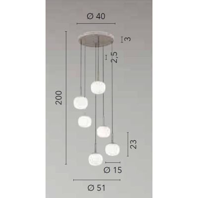 SOSPENSIONE 6 LUCI MARRONE SABBIA CON DIFFUSORI IN VETRO BIANCO RIGATO LAMPADINE ATTACCO E14 MODERNA