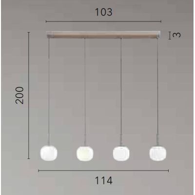 SOSPENSIONE 4 LUCI MARRONE SABBIA CON DIFFUSORI IN VETRO BIANCO RIGATO LAMPADINE ATTACCO E14 MODERNA