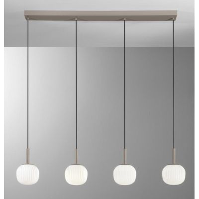 SOSPENSIONE 4 LUCI MARRONE SABBIA CON DIFFUSORI IN VETRO BIANCO RIGATO LAMPADINE ATTACCO E14 MODERNA