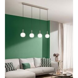 SOSPENSIONE 4 LUCI MARRONE SABBIA CON DIFFUSORI IN VETRO BIANCO RIGATO LAMPADINE ATTACCO E14 MODERNA 2
