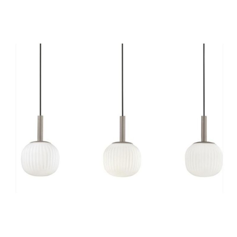 SOSPENSIONE 4 LUCI MARRONE SABBIA CON DIFFUSORI IN VETRO BIANCO RIGATO LAMPADINE ATTACCO E14 MODERNA