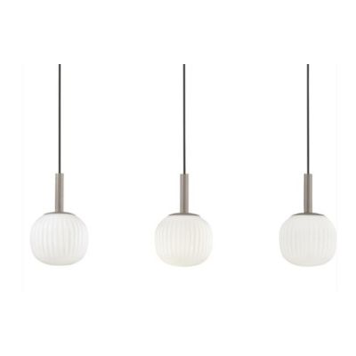 SOSPENSIONE 4 LUCI MARRONE SABBIA CON DIFFUSORI IN VETRO BIANCO RIGATO LAMPADINE ATTACCO E14 MODERNA