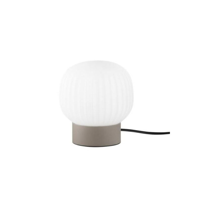 LAMPADA DA TAVOLO BASE MARRONE SABBIA CON DIFFUSORE IN VETRO BIANCO RIGATO LAMPADINA ATTACCO E14 MODERNA