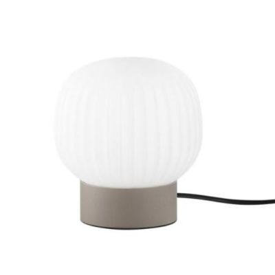 LAMPADA DA TAVOLO BASE MARRONE SABBIA CON DIFFUSORE IN VETRO BIANCO RIGATO LAMPADINA ATTACCO E14 MODERNA