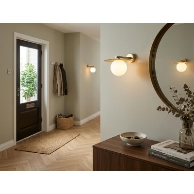 CHAPLIN APPLIQUE IN METALLO ORO O NERO CON SFERA IN VETRO BIANCO LAMPADINA ATTACCO G9 DESIGN MODERNO