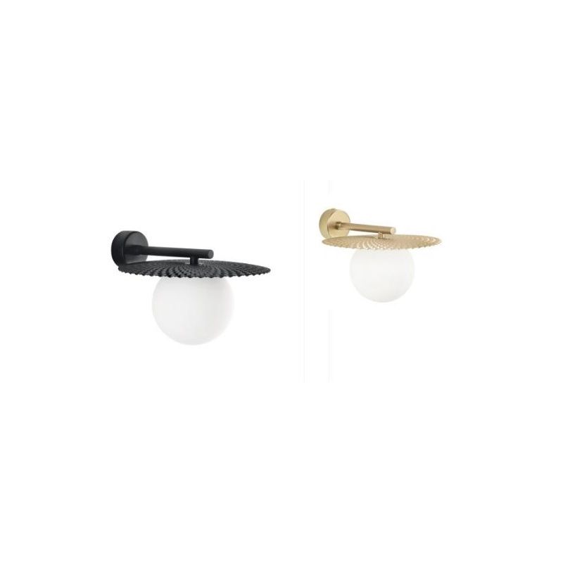CHAPLIN APPLIQUE IN METALLO ORO O NERO CON SFERA IN VETRO BIANCO LAMPADINA ATTACCO G9 DESIGN MODERNO
