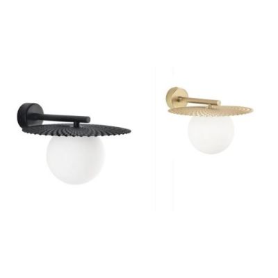 CHAPLIN APPLIQUE IN METALLO ORO O NERO CON SFERA IN VETRO BIANCO LAMPADINA ATTACCO G9 DESIGN MODERNO
