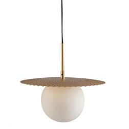 SOSPENSIONE SINGOLA D30 CM METALLO ORO O NERO CON SFERA IN VETRO BIANCO LAMPADINA ATTACCO G9 MODERNA 2