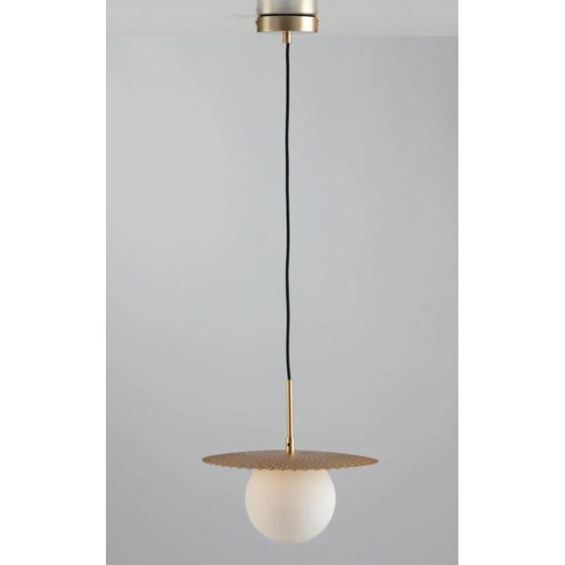 SOSPENSIONE SINGOLA D30 CM METALLO ORO O NERO CON SFERA IN VETRO BIANCO LAMPADINA ATTACCO G9 MODERNA