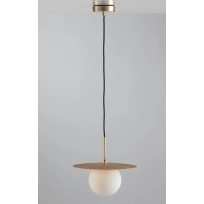 SOSPENSIONE SINGOLA D30 CM METALLO ORO O NERO CON SFERA IN VETRO BIANCO LAMPADINA ATTACCO G9 MODERNA