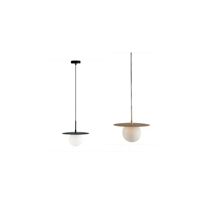 SOSPENSIONE SINGOLA D30 CM METALLO ORO O NERO CON SFERA IN VETRO BIANCO LAMPADINA ATTACCO G9 MODERNA