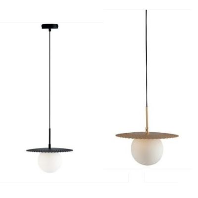 SOSPENSIONE SINGOLA D30 CM METALLO ORO O NERO CON SFERA IN VETRO BIANCO LAMPADINA ATTACCO G9 MODERNA