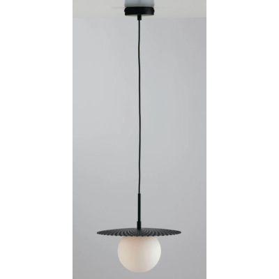 SOSPENSIONE SINGOLA D45 CM METALLO ORO O NERO CON SFERA IN VETRO BIANCO LAMPADINA ATTACCO E27 MODERNA