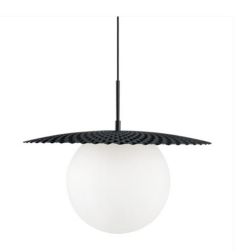 SOSPENSIONE SINGOLA D45 CM METALLO ORO O NERO CON SFERA IN VETRO BIANCO LAMPADINA ATTACCO E27 MODERNA 2
