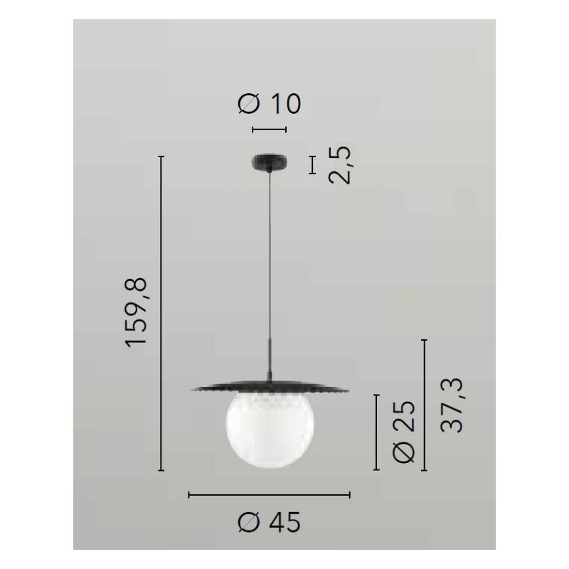 SOSPENSIONE SINGOLA D45 CM METALLO ORO O NERO CON SFERA IN VETRO BIANCO LAMPADINA ATTACCO E27 MODERNA