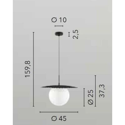 SOSPENSIONE SINGOLA D45 CM METALLO ORO O NERO CON SFERA IN VETRO BIANCO LAMPADINA ATTACCO E27 MODERNA