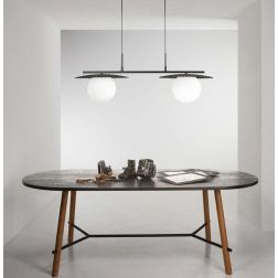 SOSPENSIONE 2 LUCI IN METALLO ORO O NERO CON SFERE IN VETRO BIANCO LAMPADINE ATTACCO E27 MODERNA