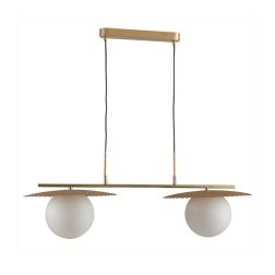 SOSPENSIONE 2 LUCI IN METALLO ORO O NERO CON SFERE IN VETRO BIANCO LAMPADINE ATTACCO E27 MODERNA 2