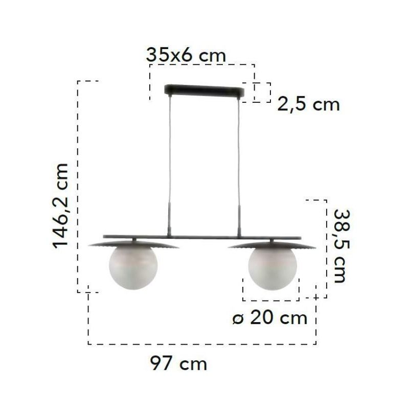 SOSPENSIONE 2 LUCI IN METALLO ORO O NERO CON SFERE IN VETRO BIANCO LAMPADINE ATTACCO E27 MODERNA
