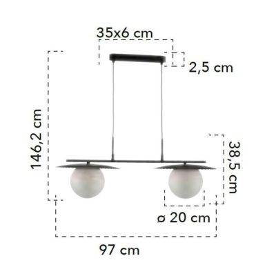 SOSPENSIONE 2 LUCI IN METALLO ORO O NERO CON SFERE IN VETRO BIANCO LAMPADINE ATTACCO E27 MODERNA