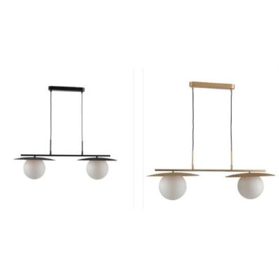SOSPENSIONE 2 LUCI IN METALLO ORO O NERO CON SFERE IN VETRO BIANCO LAMPADINE ATTACCO E27 MODERNA