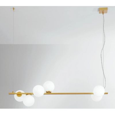 ENOIRE SOSPENSIONE LINEARE 6 LUCI METALLO NERO E ORO CON SFERE BIANCHE IN VETRO LAMPADINE ATTACCO E14 MODERNA