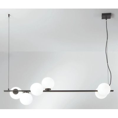 ENOIRE SOSPENSIONE LINEARE 6 LUCI METALLO NERO E ORO CON SFERE BIANCHE IN VETRO LAMPADINE ATTACCO E14 MODERNA