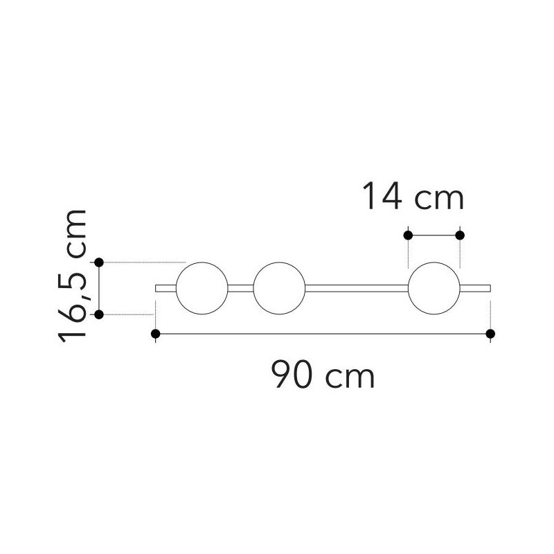APPLIQUE LINEARE 3 LUCI METALLO NERO E ORO CON SFERE BIANCHE IN VETRO LAMPADINE ATTACCO E14 MODERNA