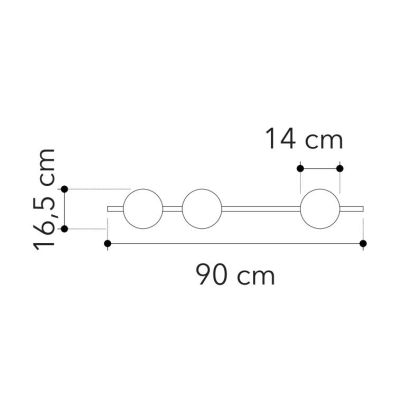 APPLIQUE LINEARE 3 LUCI METALLO NERO E ORO CON SFERE BIANCHE IN VETRO LAMPADINE ATTACCO E14 MODERNA