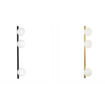 APPLIQUE LINEARE 3 LUCI METALLO NERO E ORO CON SFERE BIANCHE IN VETRO LAMPADINE ATTACCO E14 MODERNA