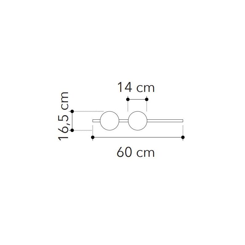 APPLIQUE LINEARE 2 LUCI METALLO NERO E ORO CON SFERE BIANCHE IN VETRO LAMPADINE ATTACCO E14 MODERNA