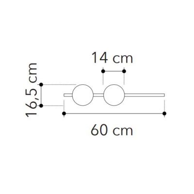 APPLIQUE LINEARE 2 LUCI METALLO NERO E ORO CON SFERE BIANCHE IN VETRO LAMPADINE ATTACCO E14 MODERNA