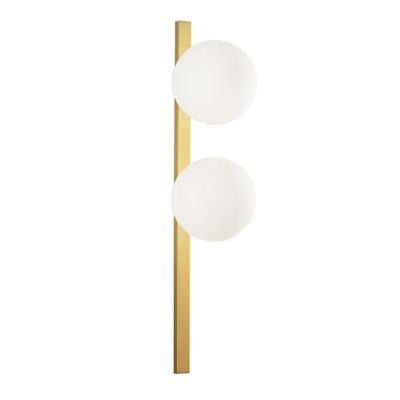 APPLIQUE LINEARE 2 LUCI METALLO NERO E ORO CON SFERE BIANCHE IN VETRO LAMPADINE ATTACCO E14 MODERNA