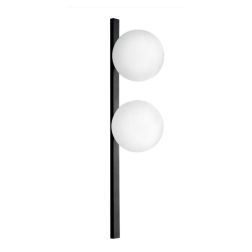 APPLIQUE LINEARE 2 LUCI METALLO NERO E ORO CON SFERE BIANCHE IN VETRO LAMPADINE ATTACCO E14 MODERNA 2