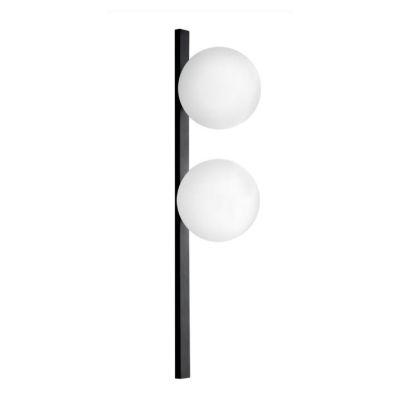 APPLIQUE LINEARE 2 LUCI METALLO NERO E ORO CON SFERE BIANCHE IN VETRO LAMPADINE ATTACCO E14 MODERNA