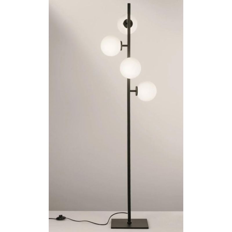 PIANTANA LINEARE 4 LUCI METALLO NERO E ORO CON SFERE BIANCHE IN VETRO LAMPADINE ATTACCO E14 MODERNA