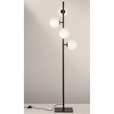 PIANTANA LINEARE 4 LUCI METALLO NERO E ORO CON SFERE BIANCHE IN VETRO LAMPADINE ATTACCO E14 MODERNA