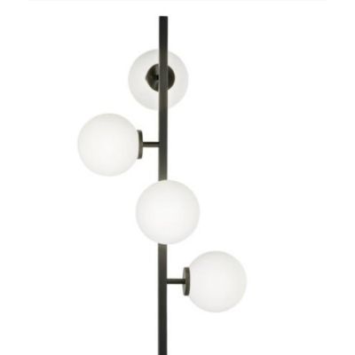 PIANTANA LINEARE 4 LUCI METALLO NERO E ORO CON SFERE BIANCHE IN VETRO LAMPADINE ATTACCO E14 MODERNA