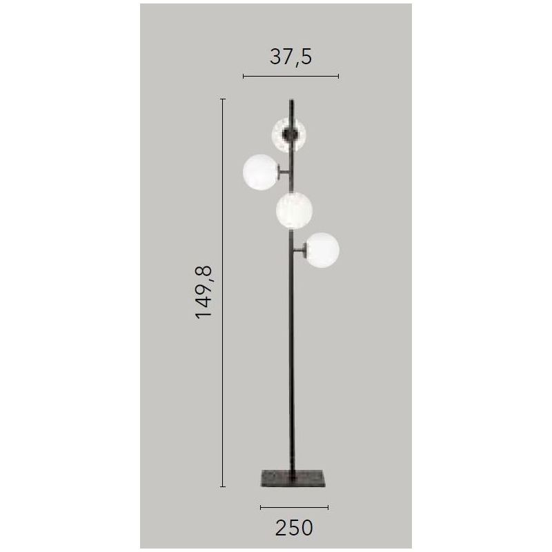 PIANTANA LINEARE 4 LUCI METALLO NERO E ORO CON SFERE BIANCHE IN VETRO LAMPADINE ATTACCO E14 MODERNA