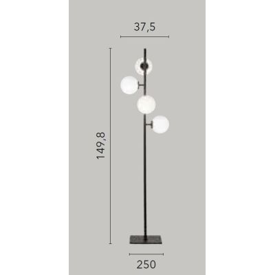 PIANTANA LINEARE 4 LUCI METALLO NERO E ORO CON SFERE BIANCHE IN VETRO LAMPADINE ATTACCO E14 MODERNA